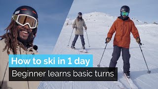 How to Ski in One Day  Beginner Learns Basic Turns [upl. by Pardner]