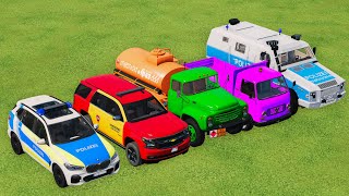 CHEVROLET DACIA VOLKSWAGEN POLICE CARS amp MERCEDES AMBULANCE EMERGENCY VEHICLES TRANSPORTING  FS22 [upl. by Anegroeg]