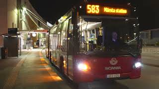 Sweden Stockholm bus 583 night ride from Arlanda Airport to Märsta Station [upl. by Esinahs]