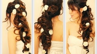 ★ ELEGANT SIDESWEPT CURLS WEDDING PROM HAIRSTYLES TUTORIAL  CURLY BRIDAL UPDO FOR LONG HAIR [upl. by Tanya]