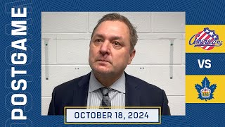 Toronto Marlies Media Availability  Postgame at Rochester Americans  October 18 2024 [upl. by Einal]