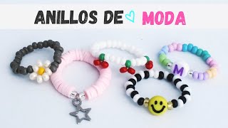 Como hacer ANILLOS de MODA FÁCILES y BONITOS 💙 5 ideas de Anillos con mostacillas y fimo aesthetic [upl. by Lledrev786]