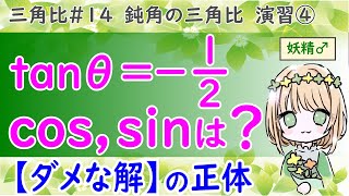 【隠された不適な解の正体を公開】鈍角の三角比 演習④（高校数学 数Ⅰ 三角比 No14） [upl. by Nodgnal438]