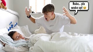 NOT WAKING UP PRANK On My BOYFRIEND CUTE REACTION [upl. by Lissner]