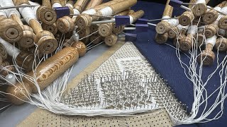 Twitch stream 141124  Making a torchon bobbin lace net curtain stronking through triangle 7 [upl. by Zerk]