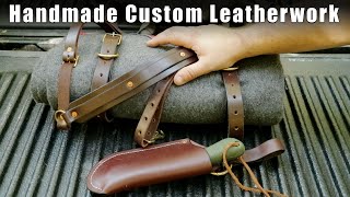 Custom Bushcraft Leather work by Paul Dore  Laplander Sheath amp Bedroll Straps [upl. by Roch120]