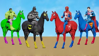 حصان الرجل العنكبوت يركب الخيل مع الابطال الخرقين باركور سبيدرمان الحصان  SUPERHEROES HORSE ANIMALS [upl. by Oninrutas303]