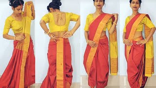 How to wear Dhoti style Saree Perfectly  New Dhoti Style Saree Draping Tutorial [upl. by Yenalem]