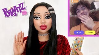 BRATZ DOLL Makeup Challenge Strangers REACT [upl. by Ahsemat]