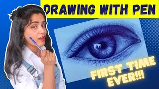 How To Draw Using Ballpoint Pen  Step By Step Tutorial For Realistic Eye Sketching  IN HINDI [upl. by Leryt]