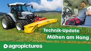 Mähen am Hang mit Lindner Lintrac 100 und Pöttinger NOVACAT F 3100 alpin  Traktortechnik am Freitag [upl. by Eiramlatsyrc259]