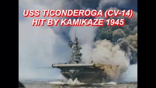 USS TICONDEROGA CV14 HIT BY KAMIKAZE 1945 IN COLOR HD COMBAT FOOTAGE  WWII DOCUMENTARY [upl. by Fisuoy253]