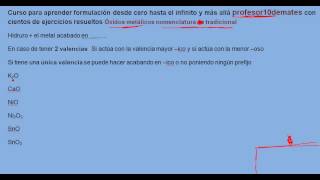 Formulación inorgánica 14 Oxidos metálicos nomenclatura tradicional [upl. by Gladys]