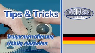 Tragarmarretierung bei 2SäulenHebebühnen von TWIN BUSCH® richtig einstellen [upl. by Nedearb]