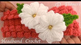 Diadema a Crochet con flores 3D en punto trenzas mariposas tejido tallermanualperu [upl. by Ecyla673]