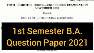 INTRODUCING LITERATURE  BA English 1st Semester Question Paper 2021 calicut share [upl. by Ameyn]