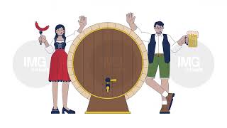 Happy brewers couple leaning on beer cask cartoon animation [upl. by Whiting27]