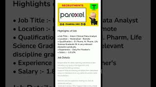 Parexel Hiring Intern Clinical Data Analyst Freshers  Parexel Jobs In India  Pharma Drx [upl. by Nylesoy]