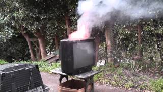 Working CRT  TV smoking and on fire [upl. by Boyce]