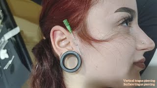 Surface Tragus Piercing  Vertical Tragus Piercing DOUBLE [upl. by Carn]