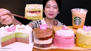 🍰스타벅스 신메뉴🍨스벅과 하겐다즈 콜라보 케이크와 5월 신메뉴 케이크 먹방❤  Starbucks  Chocolate Green tea Cake ASMR Mukbang [upl. by Maretz]