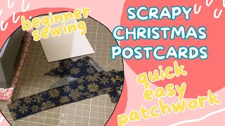 DIY Patchwork Christmas Postcards  Scrap Fabric Sewing Project  Easy Handmade Christmas Cards [upl. by Docila]