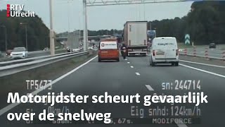 Op de A1 scheurt de motorrijdster gevaarlijk voorbij  RTV Utrecht [upl. by Aihppa41]