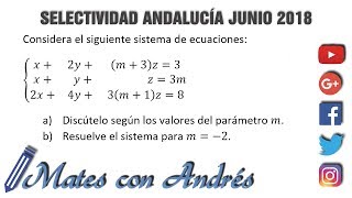 Selectividad Ebau Matemáticas II Andalucía 2018 A3 sistema de ecuaciones con parámetro [upl. by Quintina75]