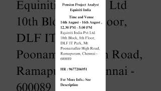 Equiniti India hiring Pension Project Analyst [upl. by Akierdna]