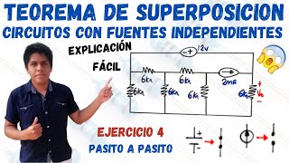 TEOREMA de SUPERPOSICION con FUENTES INDEPENDIENTES 💥 1 EJERCICIO RESUELTO 🡆 PASO A PASO FÁCIL😱 [upl. by Yesdnil]