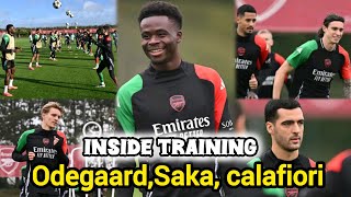 inside training  Gearing up for Sporting Cp🚨Odegaard Saka Merino Calafiori UCL sportingarsenal [upl. by Anirav435]