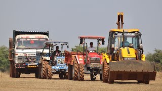 JCB 3dx Eco Loading Mud Swaraj 744 Tractor and Mahindra 605 Di with Tata 2518 Truck [upl. by Tybie]