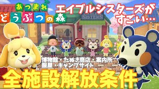 【あつまれどうぶつの森】全施設解放条件大公開！エイブルシスターズがすごい【あつ森】【攻略】 [upl. by Saimerej38]