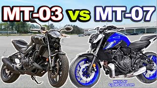 Yamaha MT03 vs MT07  Which is BEST For Beginner Rider [upl. by Ardnossak]