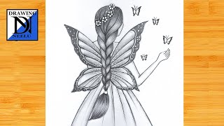 How to draw a Girl with Butterfly wings  Pencil sketch for beginner  Easy drawing  Drawing [upl. by Wolram]