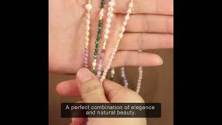 Round Natural Lepidolite amp Natural Freshwater Pearl Necklaces NJEWG15401G jewelry necklace [upl. by Neill581]