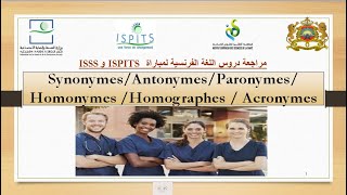 التحضير لمباراة ISPITS و ISSS درس Synonymes Antonymes Paronymes Homonymes Acronymes [upl. by Aicile]