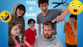 IT LOOOKS SO BAD REVENGE ON DAD 6 KIDS give DAD a LOCKDOWN HAIRCUT [upl. by Lorna]