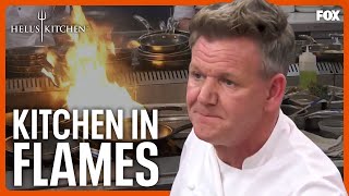 Chef Starts A Kitchen Fire And Gordon Puts It Out…  Hell’s Kitchen [upl. by Ttihw]