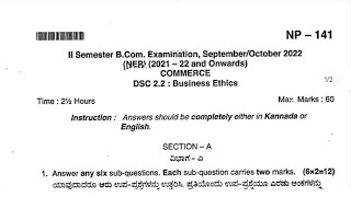 2nd sem bcom Business ethics question paper nep 202122 Bangalore University [upl. by Shannen]