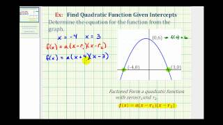 Ex Find a Quadratic Function Given the Intercepts of the Graph [upl. by Aimit]