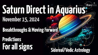 Saturn Direct in Aquarius 2024  Nov 15  Vedic Astrology predictions siderealastrology aquarius [upl. by Nadine]