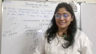 Class 7 Maths  Perimeter amp Area  Ex 92 Q34  Circumference amp Area of Circle divyabhargava3892 [upl. by Collayer]