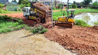 Perfectly Start a New PROJECT Filling Up Around Old Road by Dozer Pushing With 5T Dump Truck Unload [upl. by Nitin]