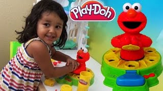 Learn Shapes with Sesame Street Shape and Spin Elmo Toy PlayDoh and 3 Year Old [upl. by Gherlein]