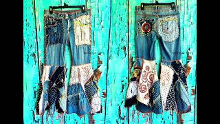 PART 2 how to make boro amp sashiko inspired upcycled flared jeans [upl. by Akirea]