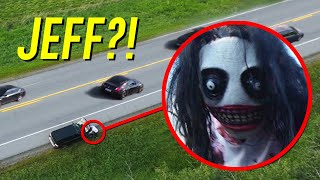 DRONE CATCHES JEFF THE KILLER SETTING UP TRAP FOR VICTIMS AT FARM SCARY [upl. by Klara]