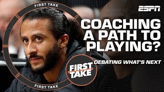 COACH KAEPERNICK 😮 Jim Harbaugh offers Colin Kaepernick job with LA Chargers  First Take [upl. by Leuqcar]