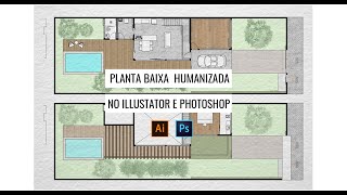 Como fazer planta baixa humanizada no Illustrator e Photoshop [upl. by Simmie]