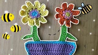 Aplicación de maceta con flores tejidas a crochet [upl. by Riorsson]